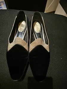 Rene Caovilla Black velvet and gold rhinestone Aladdin flats - Picture 1 of 8