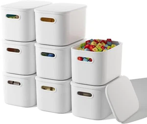 8 Pack White Storage Bins with Lids Stackable Storage Container for Organizing, - Picture 1 of 7