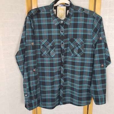 Sovereign Cod Shirt Men's 2XL Western Plaid Black and Turquoise Turn Cuffs - Image 1 of 4