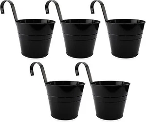 Black Hanging Flower Pots, 5pk, 6" Metal Planter Buckets w/ Hooks- Darware - Picture 1 of 7