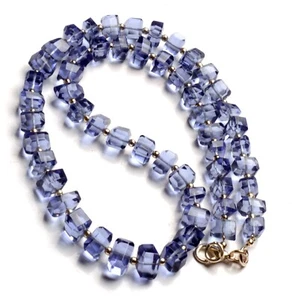 Blue Iolite Color Quartz 7 to 8mm Size Faceted Nugget Beads 16.5" Necklace - Picture 1 of 7