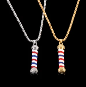 Fashion Barber Shop Pole Barbers Rotating Light Pendant Chain Necklace Jewelry  - Picture 1 of 3