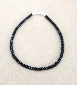 17 cm Schwarz Spinell Edelstein Armband,3 mm, Silber( Spinl-47 ) - Bild 1 von 2