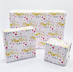 2 Sheets Mother's Day Gold Wrapping Paper Pink Polka Dots Giftwrap (PA-W220)