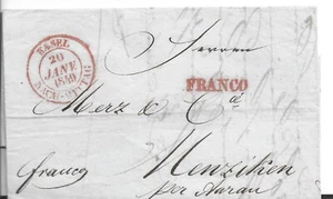 SWITZERLAND 1849 BASEL TO MENZIKEN PRE STAMP LETTER 286(ZZ84) - Picture 1 of 1