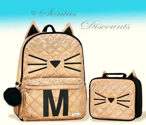 REDUCED!Justice "M" Gold CAT Quilted Backpack+Lunch Tote Set-NWT-Simply Elegant! - Picture 1 of 2