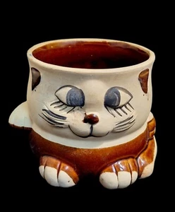 Vintage Retro Painted Cat Kitten Stoneware Pottery Pot Succulent Planter - Bild 1 von 13