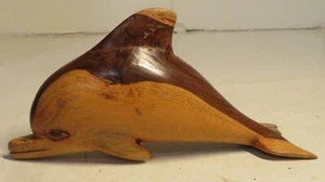 Wooden Carved Dolphin Statue Figurine Smooth Dark Wood Porpoise Art Decor 6-3/8" - Bild 1 von 12