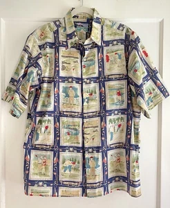 Vintage Reyn Spooner Egyptian Cotton Golf Print Hawaiian Shirt Size M - Picture 1 of 6