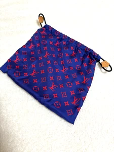 Louis Vuitton Silk Drawstring Pouch Blue Red Monogram Size 9.0in×9.8in - Picture 1 of 20
