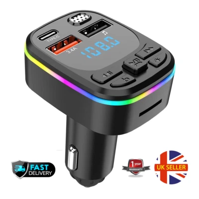 Car Wireless Bluetooth 5.0 FM Transmitter MP3 Player USB Car Charger Adapter UK - Image 1 of 3