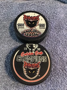 Philadelphia Phantom Hockey Puck Lot 2 AHL Calder Cup & Inaugural Season - Picture 1 of 10