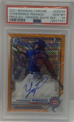2021 Bowman Chrome Yohendrick Pinango Auto Orange Wave Refractor 1st #/25 PSA 10 - Image 1 of 3