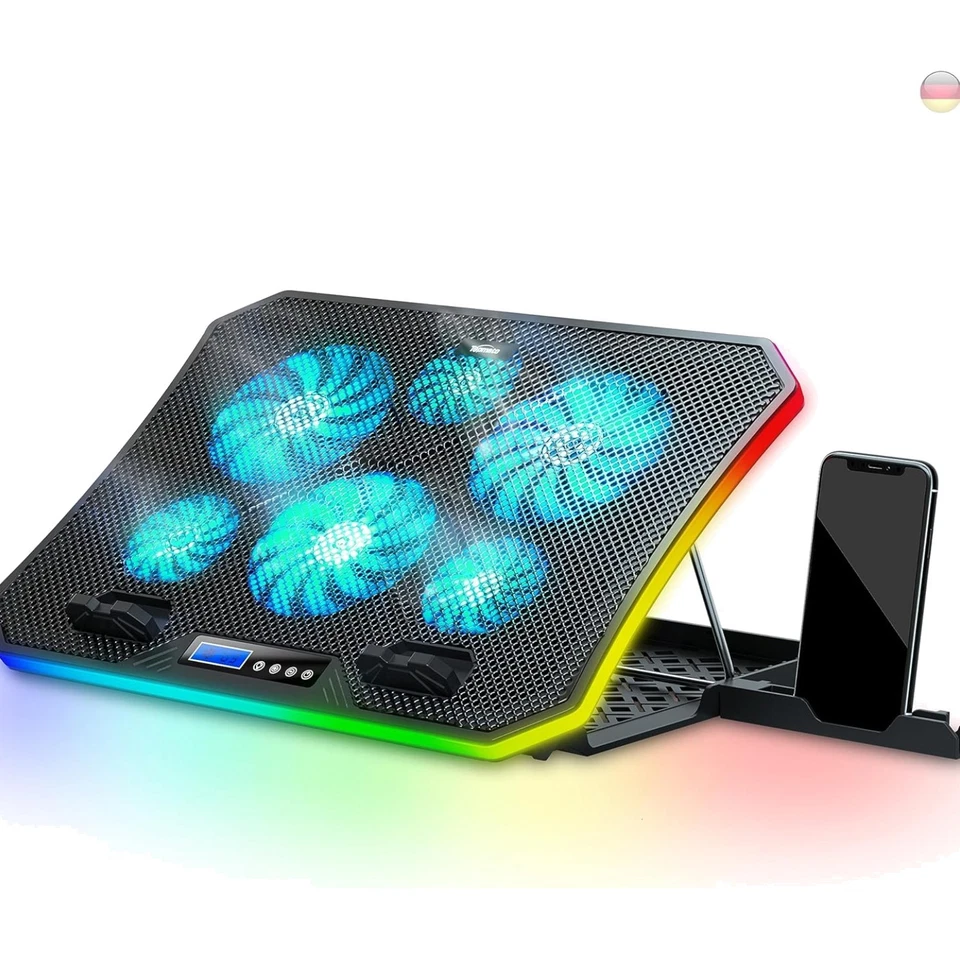 Laptop Kühler RGB Notebook Kühlpad Höhenverstellbar Lüfter, 17 Zoll, Eisblau - Bild 1 von 4