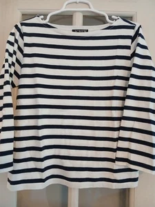 J.crew Women’s Size XS Navy Blue/White Striped 3/4 Sleeve Boat-neck Top EUC - Picture 1 of 4