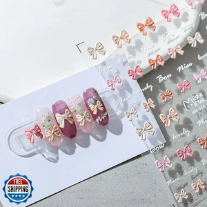 Pegatinas para uñas con lazo 5D en relieve calcomanías autoadhesivas rosa blanco lazos N - Imagen 1 de 5