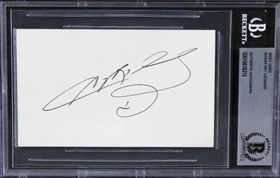 Sugar Ray Lenoard Authentic Signed 3x5 Index Card Autographed BAS Slabbed 3 - Image 1 of 2