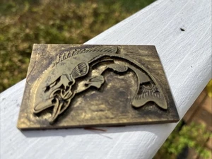 Vtg Solid Copper/Brass Printers Block Fish IMEMDWU 5.5 Oz - Picture 1 of 6