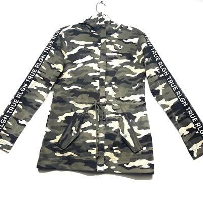 Chaqueta Parka True Religion Mujer Pequeña Verde Camuflaje Manga Larga Cremallera Completa Foto 1 de 4