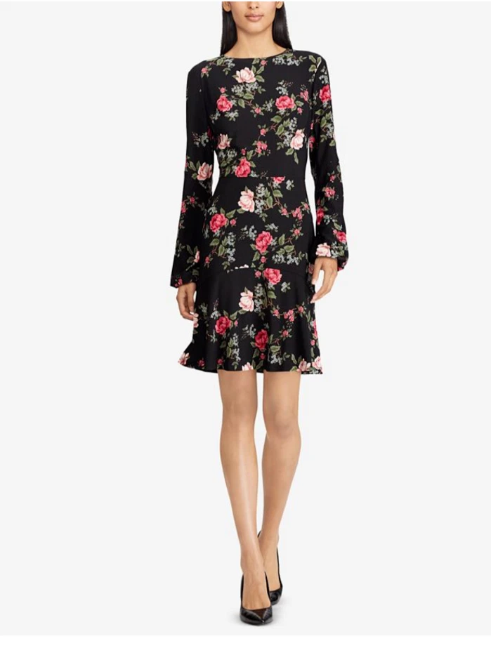 Vestido American Living 16W Negro Rosa Manga Larga Carrera Iglesia NUEVO Lavable Foto 1 de 4