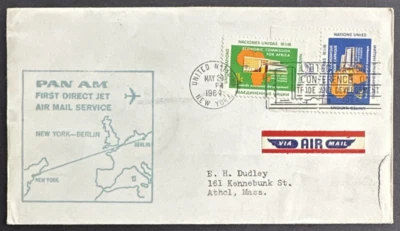 UN 1964 1st Flight Air Mail Cover Pan Am Jet Service NY to Berlin - Image 1 of 2