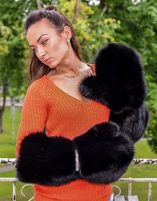 Real Black Fox Fur Massive Ladies Mittens Gloves - Image 1 of 3