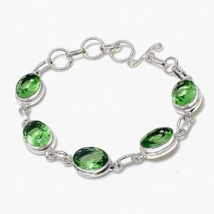 Green Peridot Gemstone Jewelry 925 Sterling Silver Chain Bracelet For Women - Picture 1 of 4
