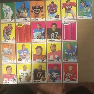 21 DIFF. 1969 TOPPS FB CARDS-FLATLEY,WILCOX,WILLARD,CLEAN 1ST CL,BROWN,PETITBON