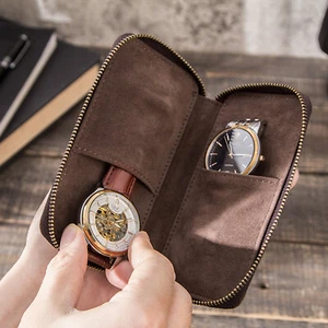 Echt Leder Uhrenrolle Reiseetui 2 Fächer Armbanduhr Display Aufbewahrungstasche - Bild 1 von 7