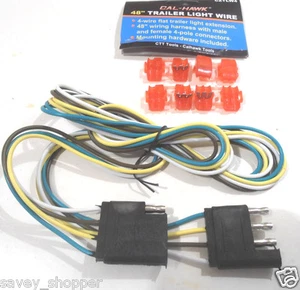 NUEVO ARNÉS DE CABLEADO LIGERO REMOLQUE PLANO DE 48" PULGADAS 4 CABLES CON HOMBRE Y MUJER - Imagen 1 de 3