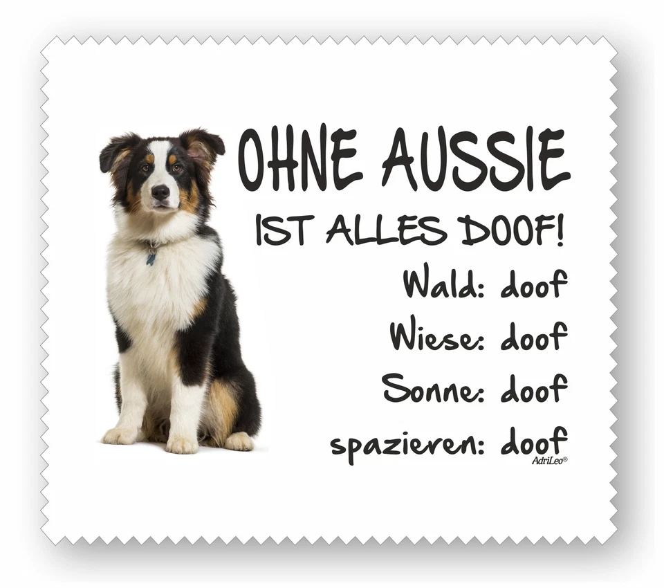 ADRILEO Brillenputztuch - Australian Shepherd Tri-Color "ALLES DOOF" Displaytuch Aussie