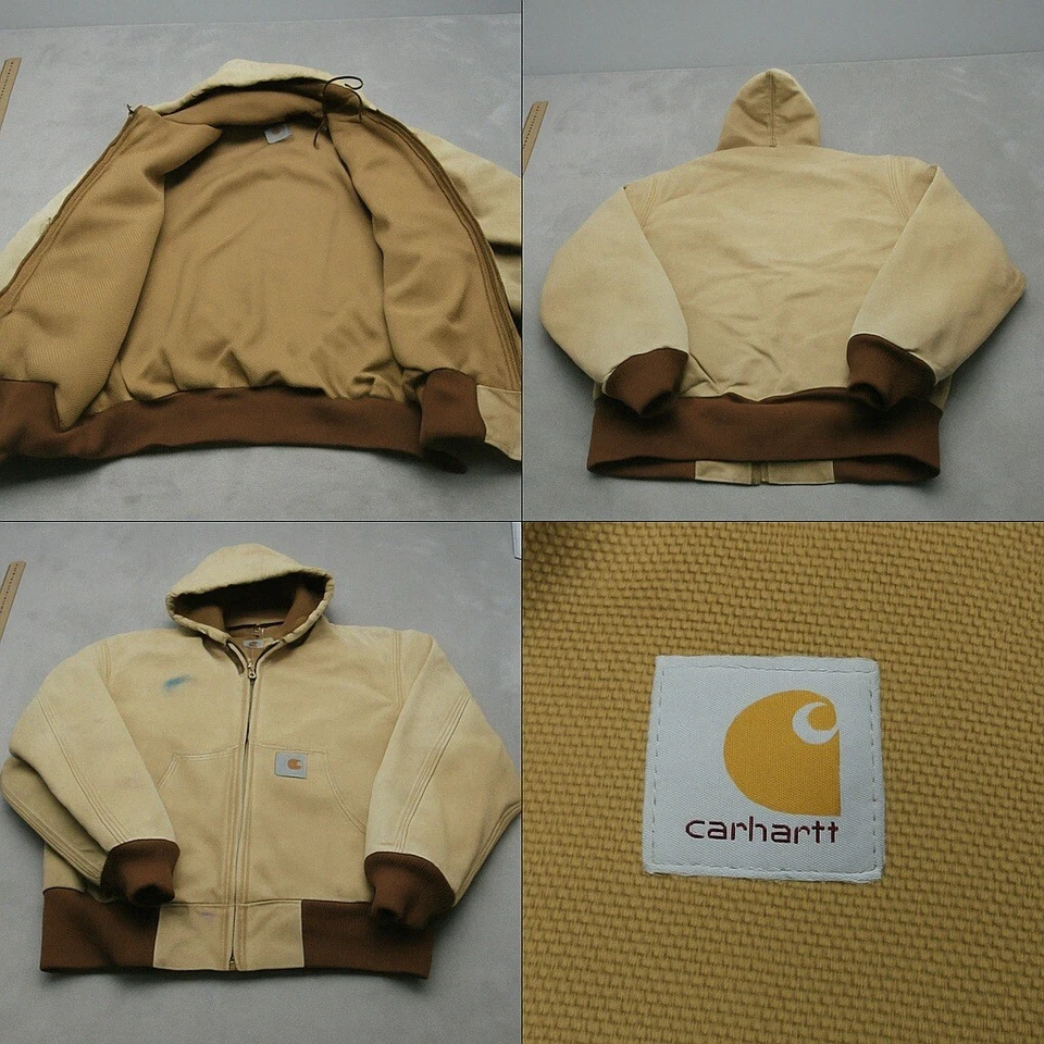 Carhartt Jacket Youth XL Beige Hooded Duck Canvas Lined Distressed Vintage - Image 1 of 4
