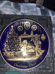 24K Gold Cobalt Plate HH Lihs Lindner of Kueps Bavaria Christmas Cheer 1975 Mini - Picture 1 of 9