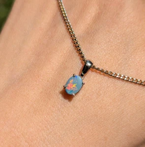 Vintage 9ct Gold Lightning Ridge Australian Black Opal Doublet Pendant Rainbow - Picture 1 of 10