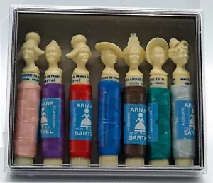 7 Vintage 1950's Sartel Thread Spools with Lovely Ladies Heads Made in France - Picture 1 of 19