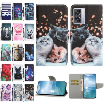Funda billetera de cuero para teléfono gato perro mariposa para Oppo A57 A54 A77 A96 A16S A17 Foto 1 de 4