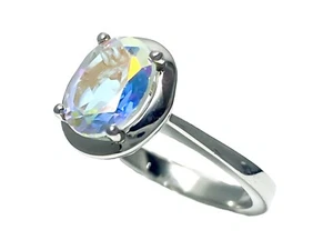 R2191S 7x9mm Oval Cut Moonlight Topaz Sterling Silver Modern Ring - Picture 1 of 5