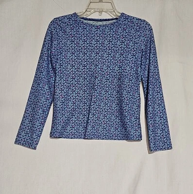 LLBean плавать Rashguard верхний девочек 14/16 Lg длинным рукавом резинке рубашка синий UPF SPF - Изображение 1 из 4