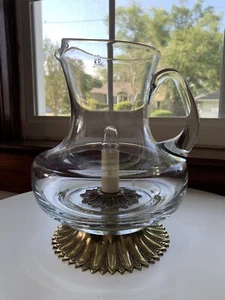 UNIQUE One of a Kind Blown Glass(?) Table Lamp w/Vintage Gold/Bronze Metal Base - Picture 1 of 12