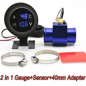 2in 1 Digital Auto Car Water Temperature Meter Voltmeter Gauge with 40mm Adapter - Picture 1 of 12