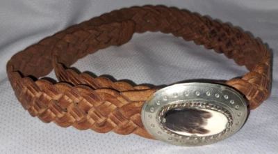 编织棕色皮革皮带可调节金属扣波西米亚西部 — 第 1/4 张图片