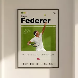 Poster Roger Federer, arte da parete stella tennis, stampa Federer regalo ventilatore - Foto 1 di 10