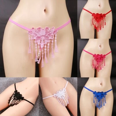 Sexy Style Spitze Perlen Tangas Sexy Schritt offen Höschen Transparent G-String - Bild 1 von 4