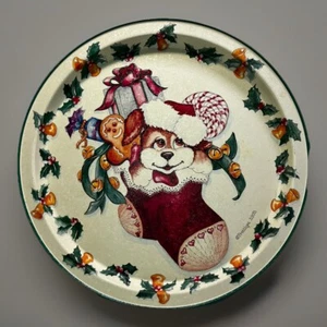 Tin Platter 1993 ‘Scooters First Christmas’ Dog VTG Prettique 13.5” Serving Tray - Picture 1 of 5