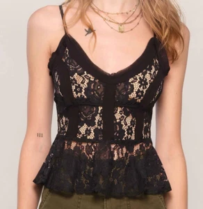 Top Cassini Heartloom fine pizzo aderente corsetto festa nuovo con etichetta taglia L nero e nudo - Foto 1 di 9