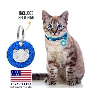 Personalized Cat ID Tag Small Custom Engraved Pet ID Tag Cat Collars Cat shape - Picture 1 of 6