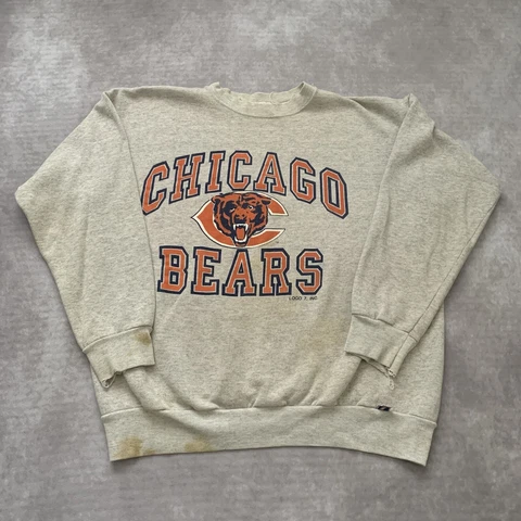 Vintage 80s Logo 7 Chicago Bears Sweatshirt Size L Distressed NFL Gray Cover