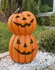 25” HALLOWEEN PUMPKIN LIGHT UP JACK-O-LANTERNS STACKED - Picture 1 of 10
