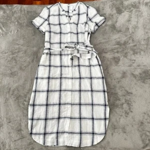 NWT Gap Linen Cotton Short Sleeve Midi Shirt Dress Women's 10 White Navy - Picture 1 of 8