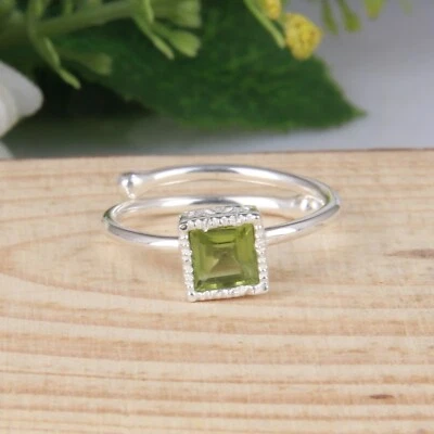 925 Sterling Silver Engagement Adjustable August Birthstone Peridot Rings - Image 1 of 3